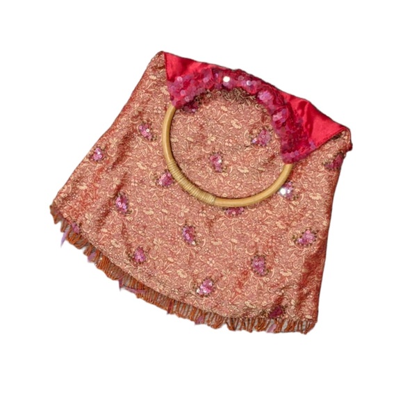 Embroidered & Beaded Fringe Evening Bag With Bamboo Handle - Picture 4 of 16